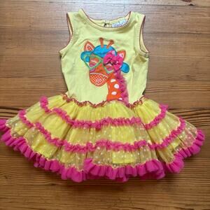 Emily Rose yellow giraffe embroidered sleeveless tiered tutu dress SIZE 2T